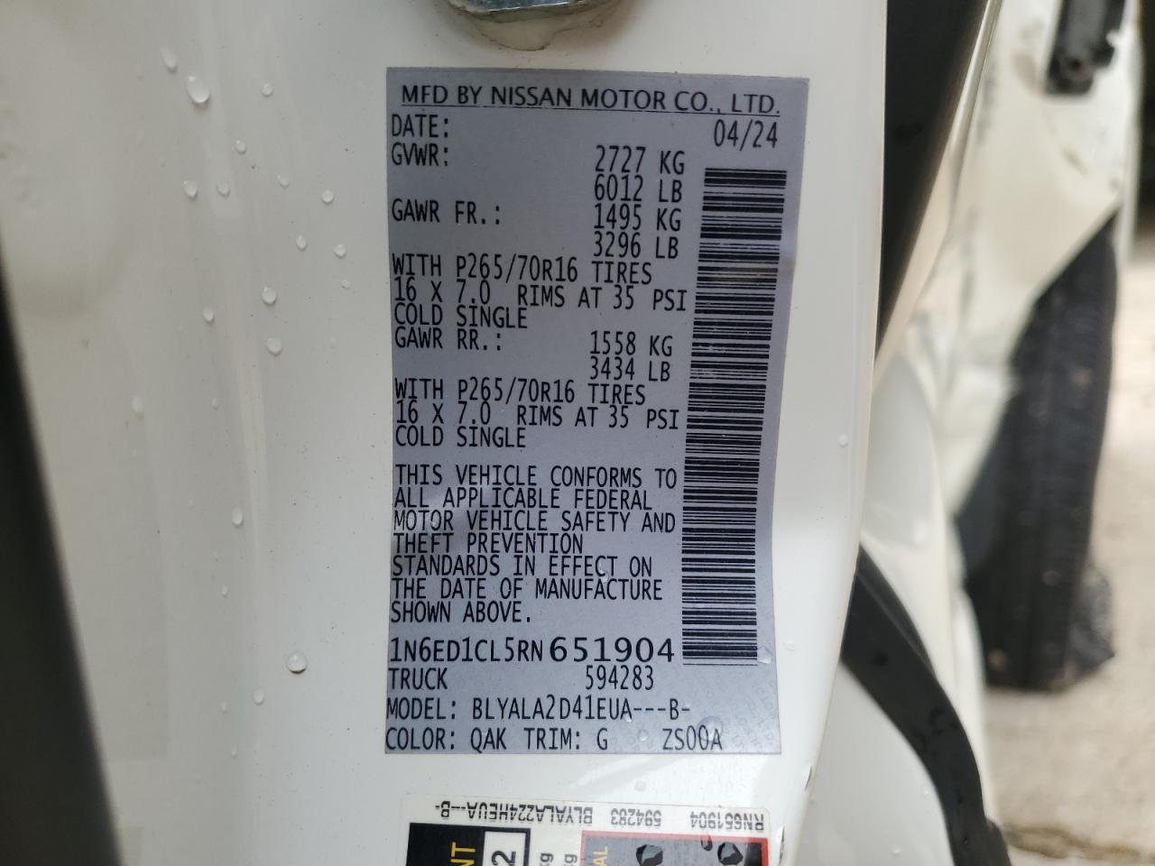 2024 Nissan Frontier S White vin: 1N6ED1CL5RN651904