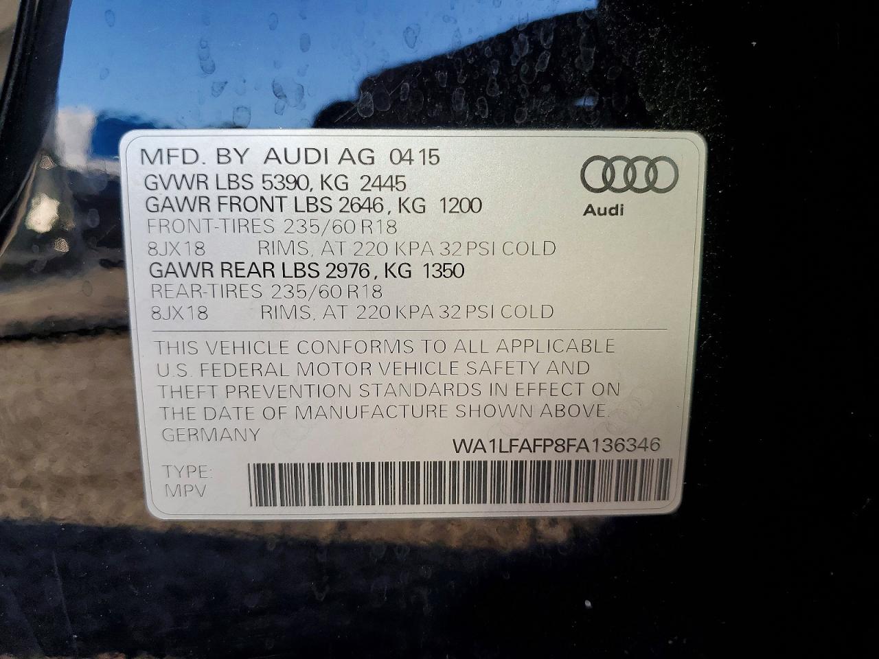 2015 Audi Q5 Premium Plus Black vin: WA1LFAFP8FA136346