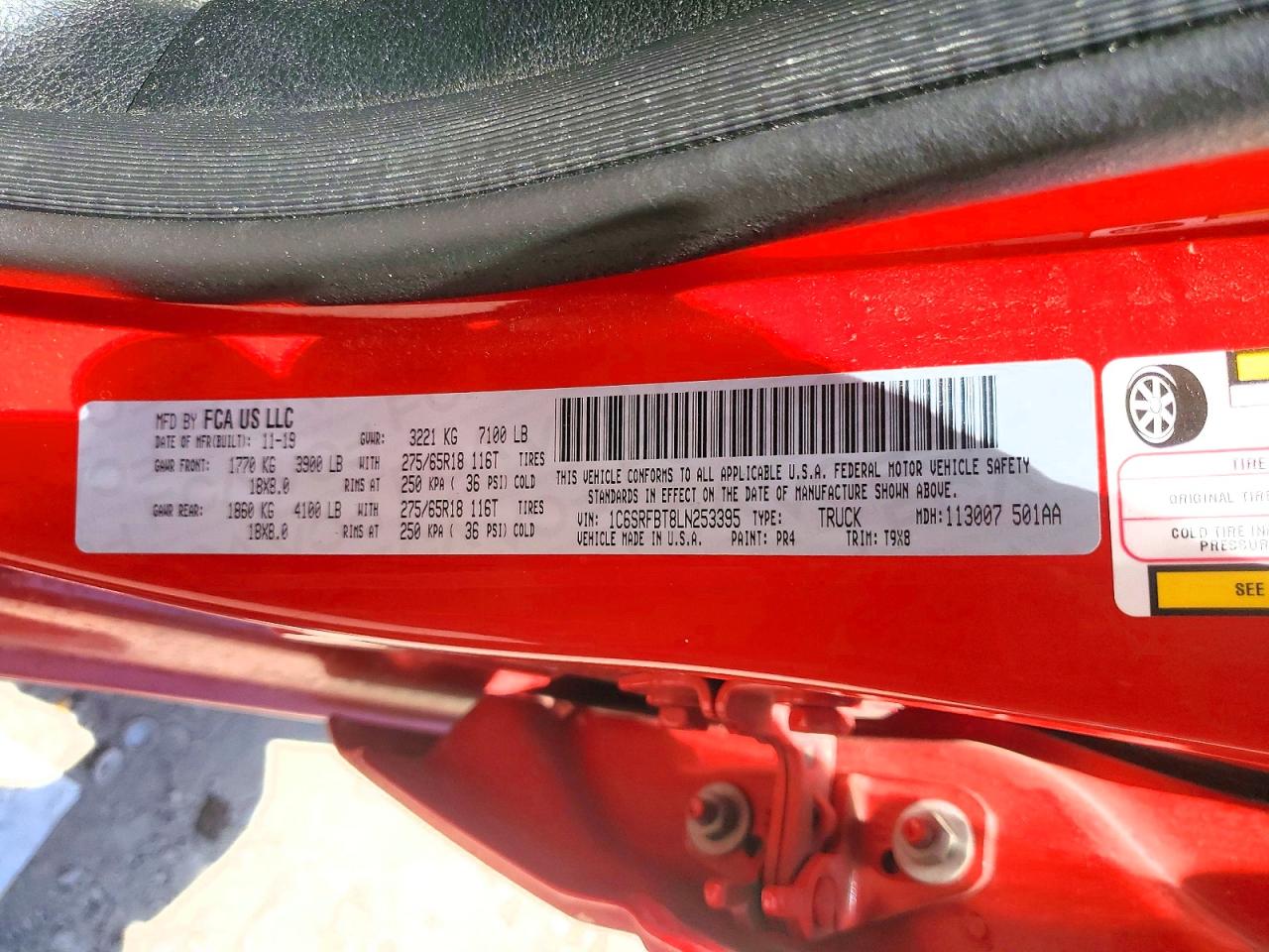 2020 Ram 1500 Big Horn Красный vin: 1C6SRFBT8LN253395