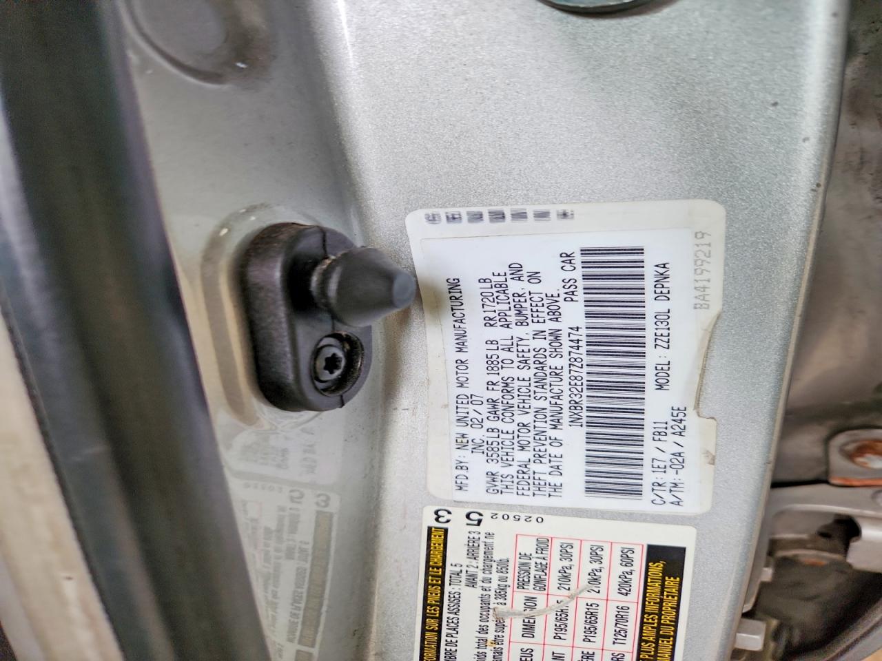 2007 Toyota Corolla Le Silver vin: 1NXBR32E87Z874474