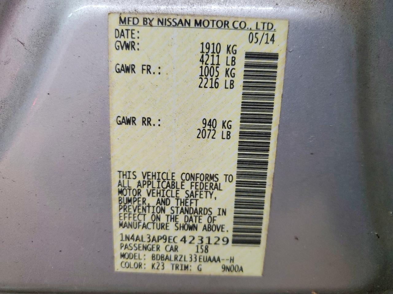 2014 Nissan Altima 2.5 Silver vin: 1N4AL3AP9EC423129