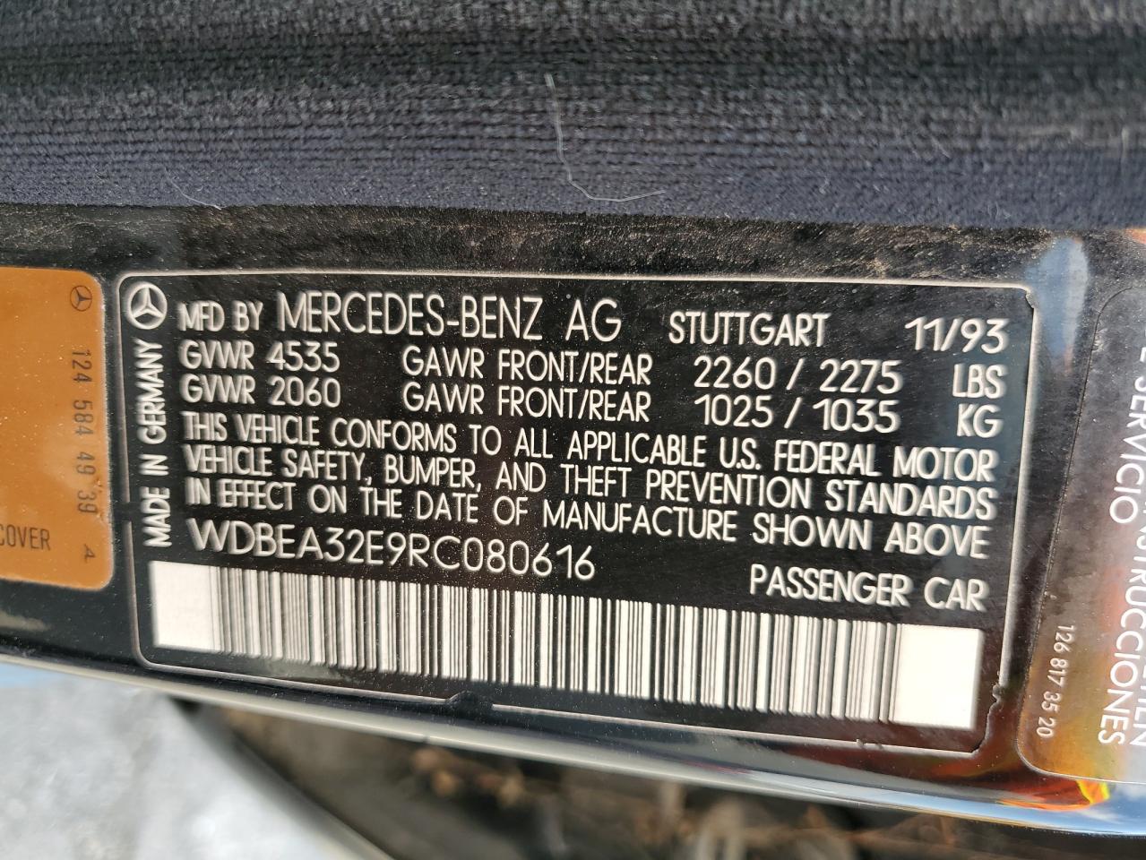 1994 Mercedes-benz E 320 Black vin: WDBEA32E9RC080616