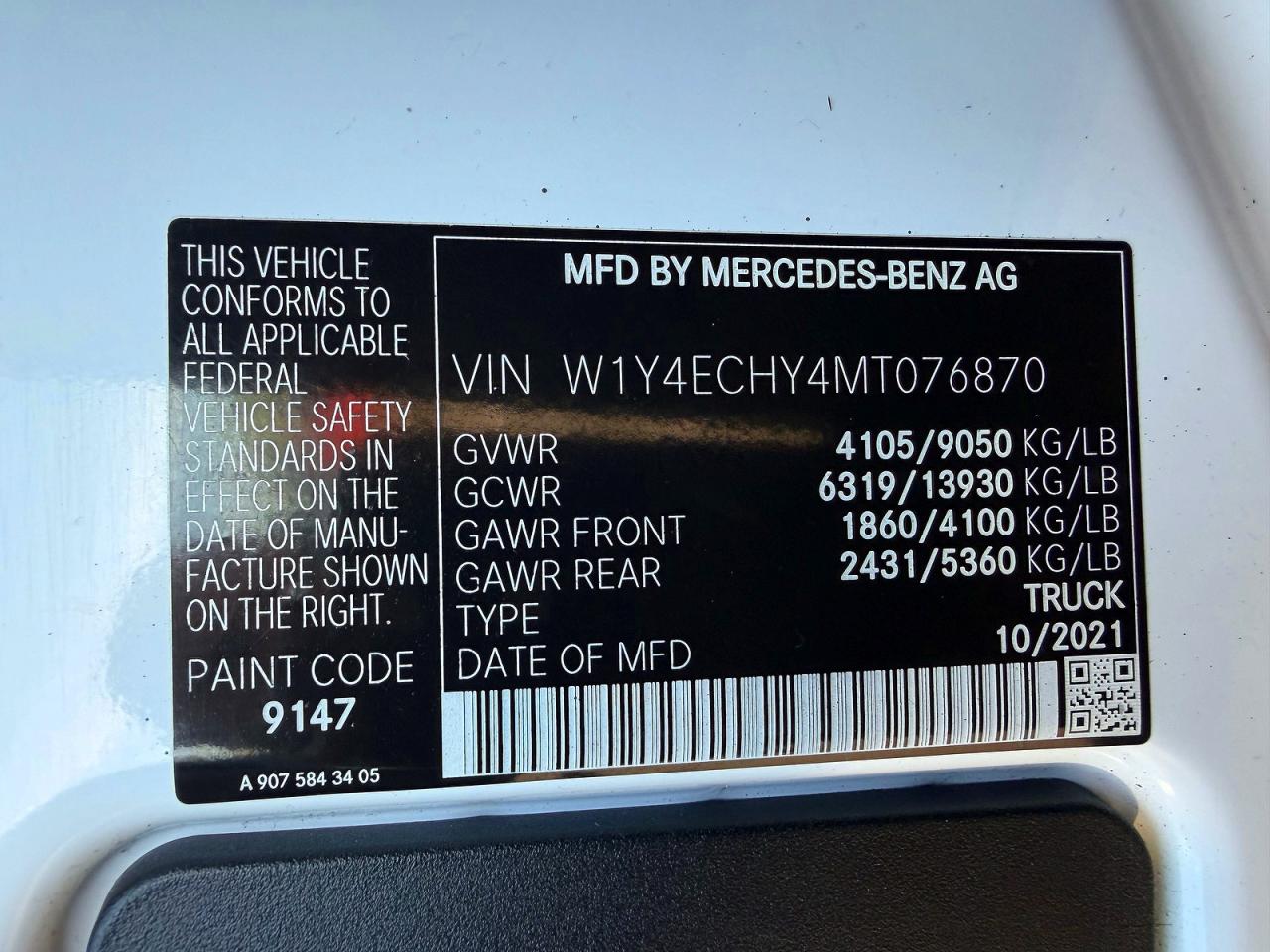 2021 Mercedes-benz Sprinter 2500 White vin: W1Y4ECHY4MT076870