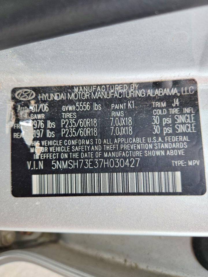 2007 Hyundai Santa Fe Se Silver vin: 5NMSH73E37H030427
