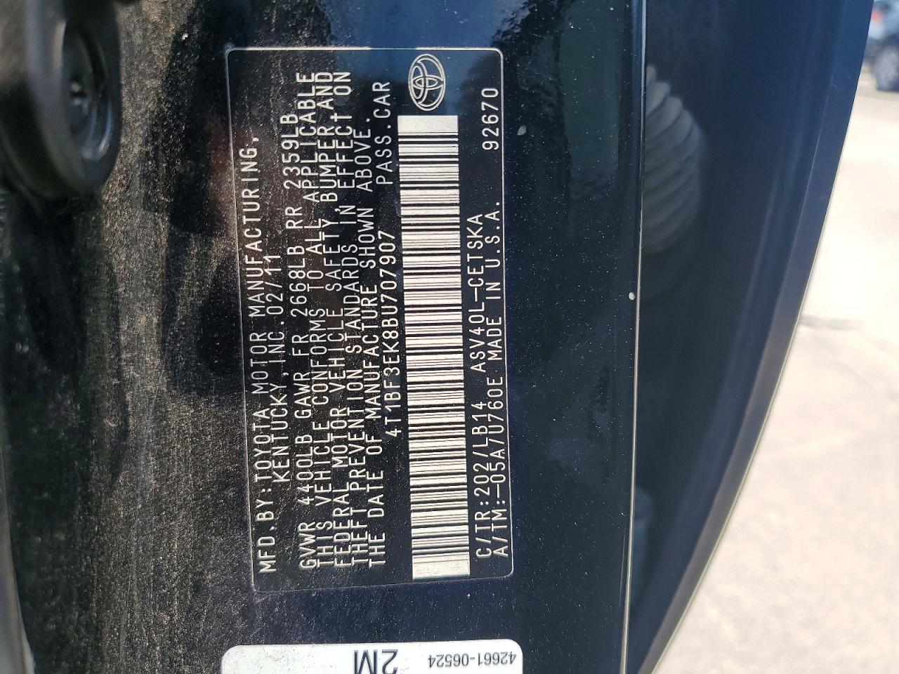 2011 Toyota Camry Se Черный vin: 4T1BF3EK8BU707907