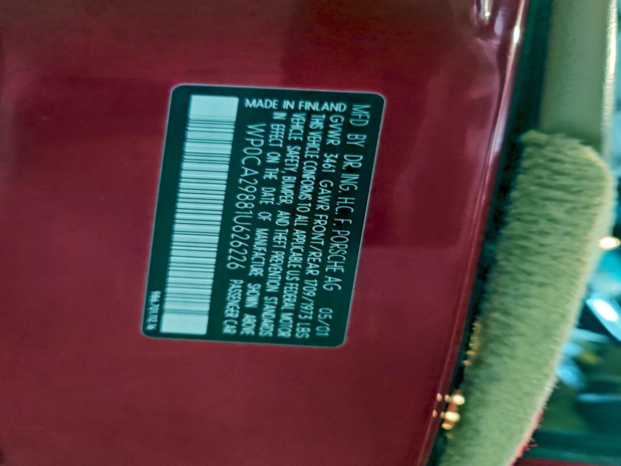 2001 Porsche Boxster Red vin: WP0CA29881U626226