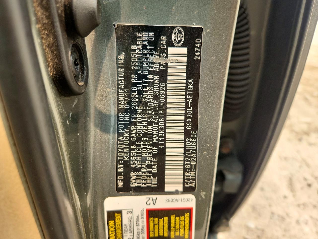 2011 Toyota Avalon Base Зеленый vin: 4T1BK3DB1BU406926