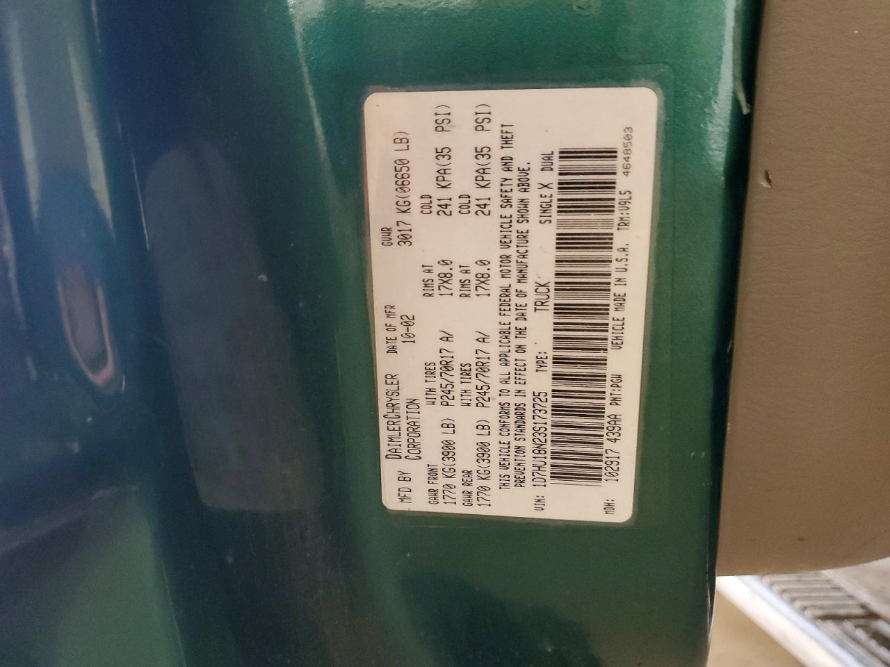 2003 Dodge Ram 1500 St Green vin: 1D7HU18N23S173725