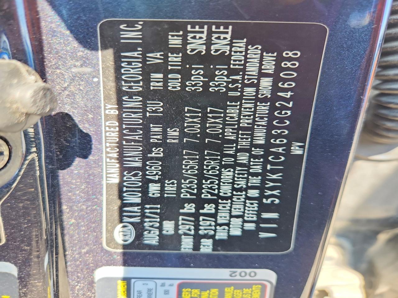 2012 Kia Sorento Lx Blue vin: 5XYKTCA63CG246088