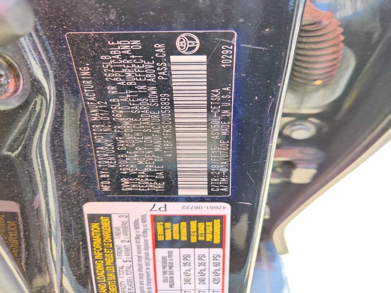 2012 Toyota Camry Se Black vin: 4T1BF1FK5CU056899