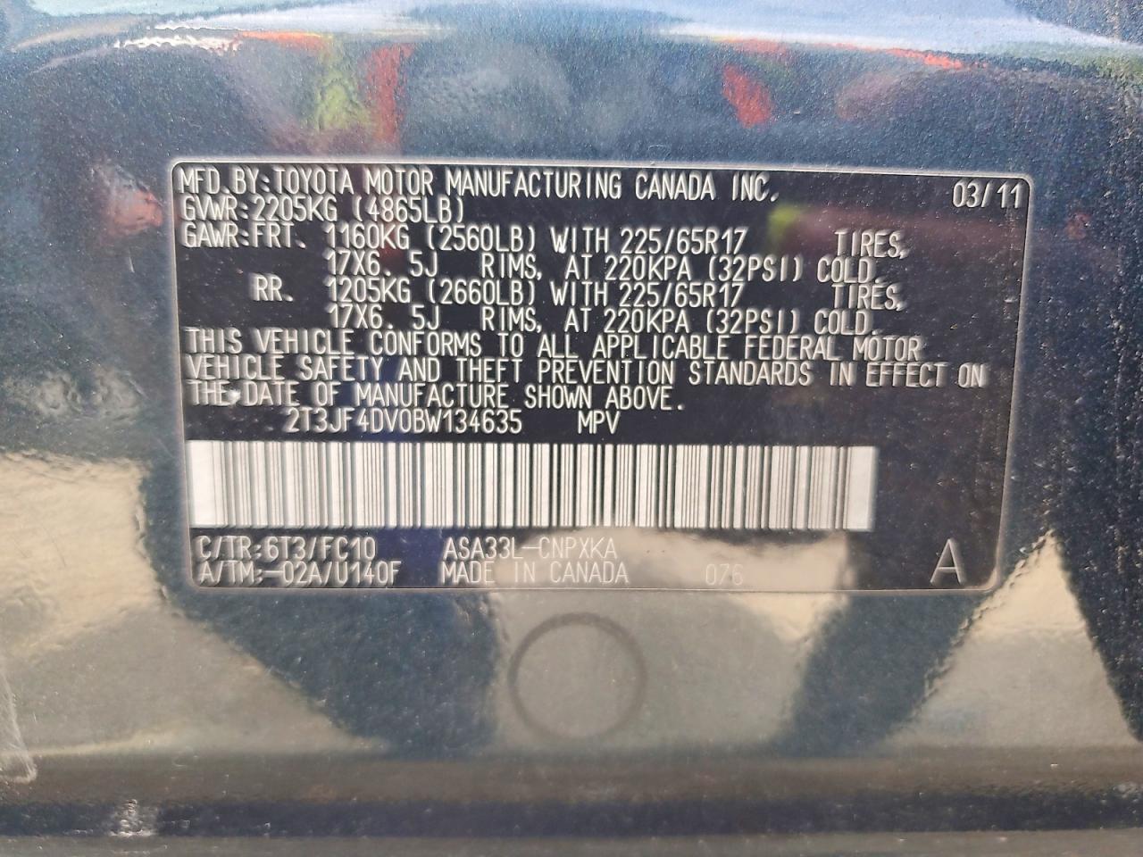 2011 Toyota Rav4 Base Зеленый vin: 2T3JF4DV0BW134635
