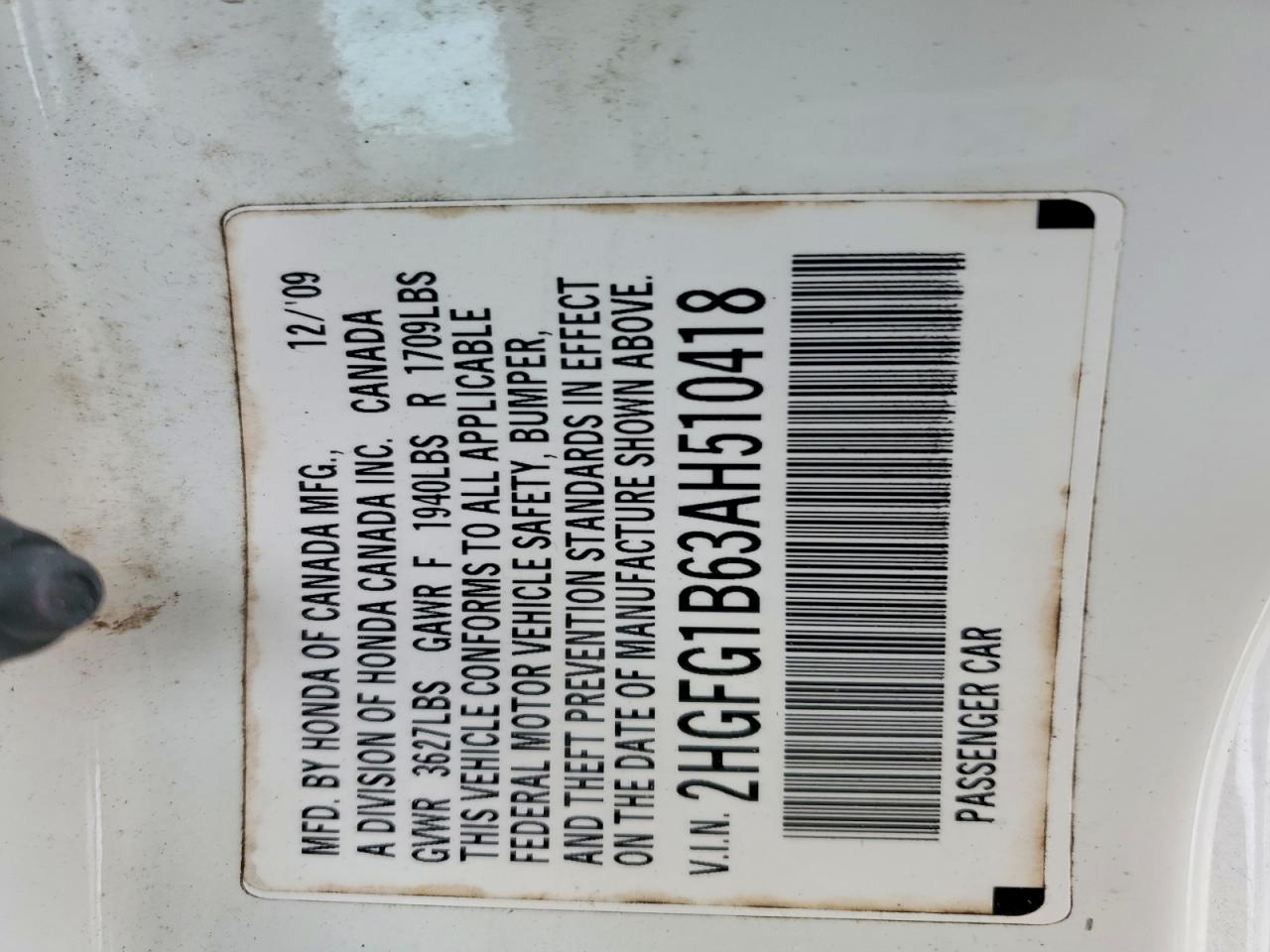 2010 Honda Civic Lx White vin: 2HGFG1B63AH510418