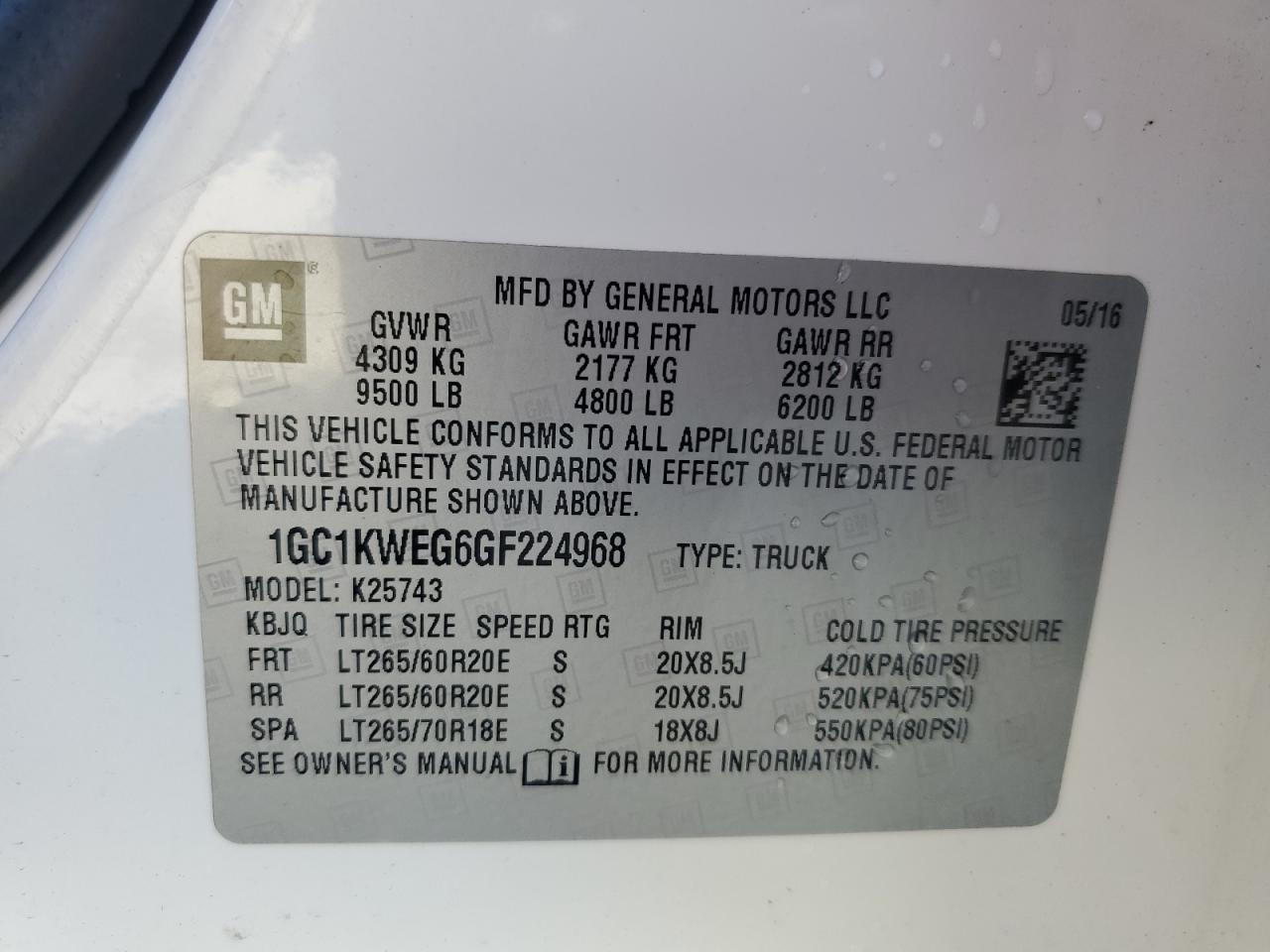 2016 Chevrolet Silverado K2500 Heavyo Duty Ltz White vin: 1GC1KWEG6GF224968