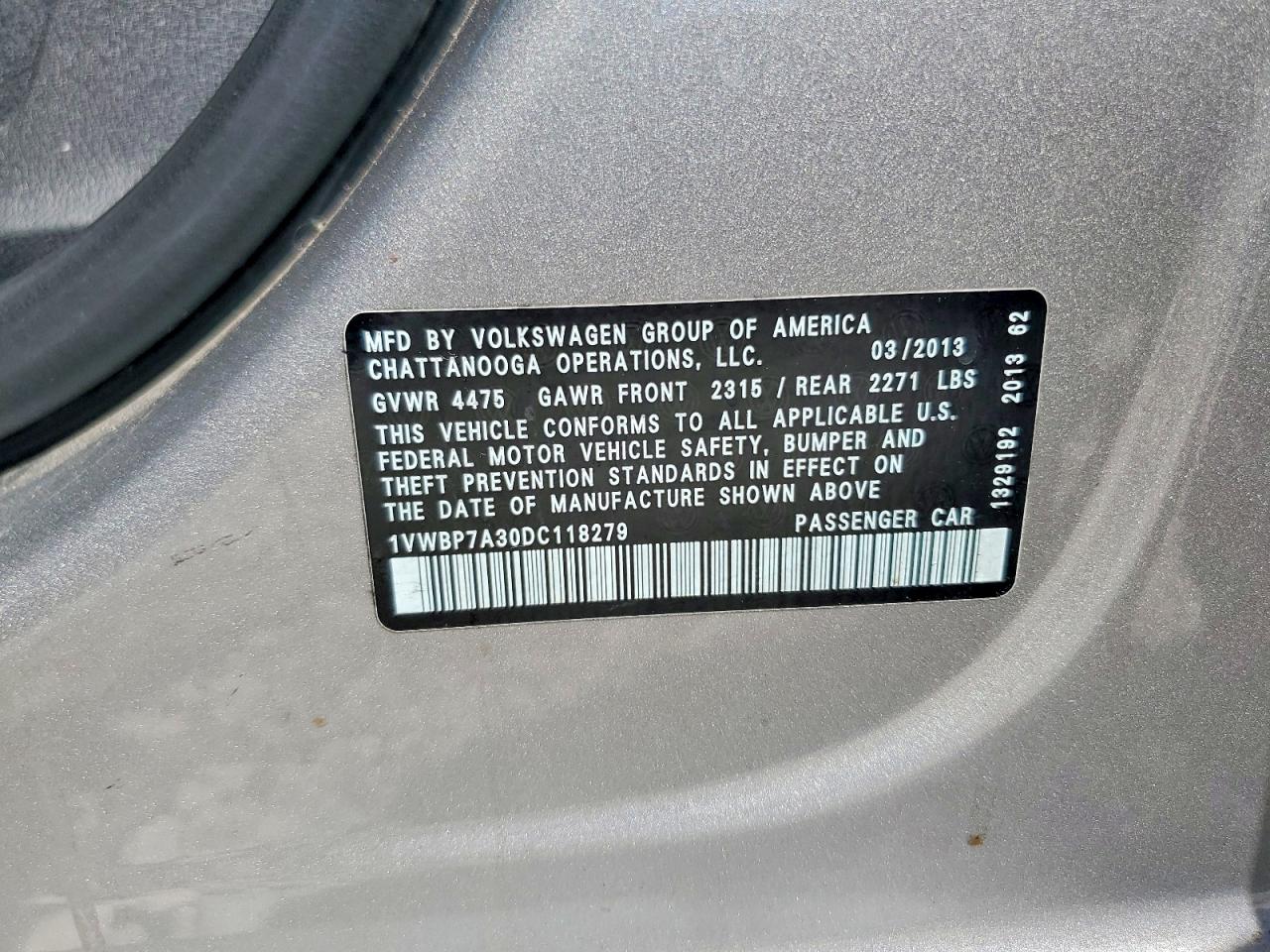2013 Volkswagen Passat Se Silver vin: 1VWBP7A30DC118279