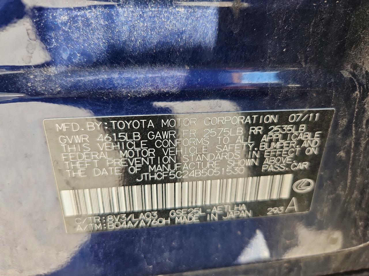 2011 Lexus Is 250 Blue vin: JTHCF5C24B5051530