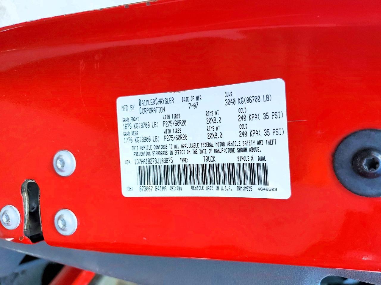 2008 Dodge Ram 1500 St Red vin: 1D7HA18278J103875