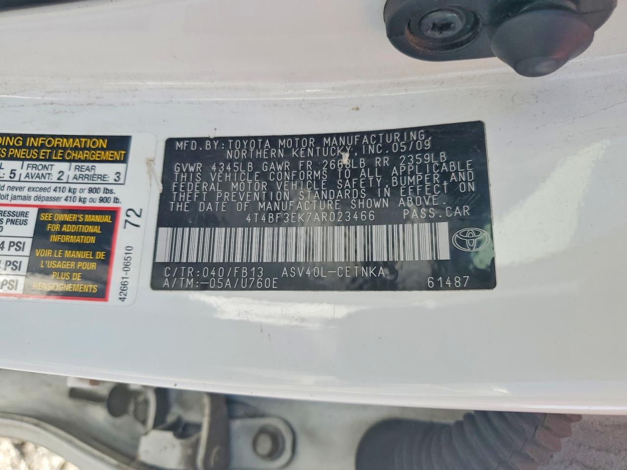 2010 Toyota Camry Le White vin: 4T4BF3EK7AR023466