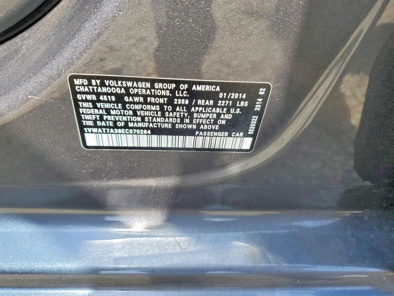 2014 Volkswagen Passat S Gray vin: 1VWAT7A38EC070264
