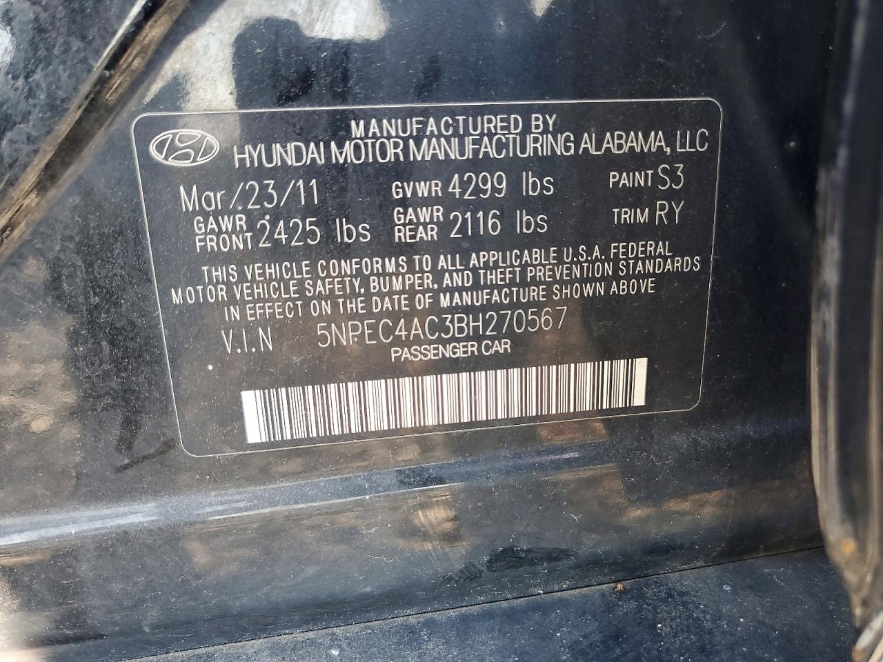 2011 Hyundai Sonata Limited Black vin: 5NPEC4AC3BH270567