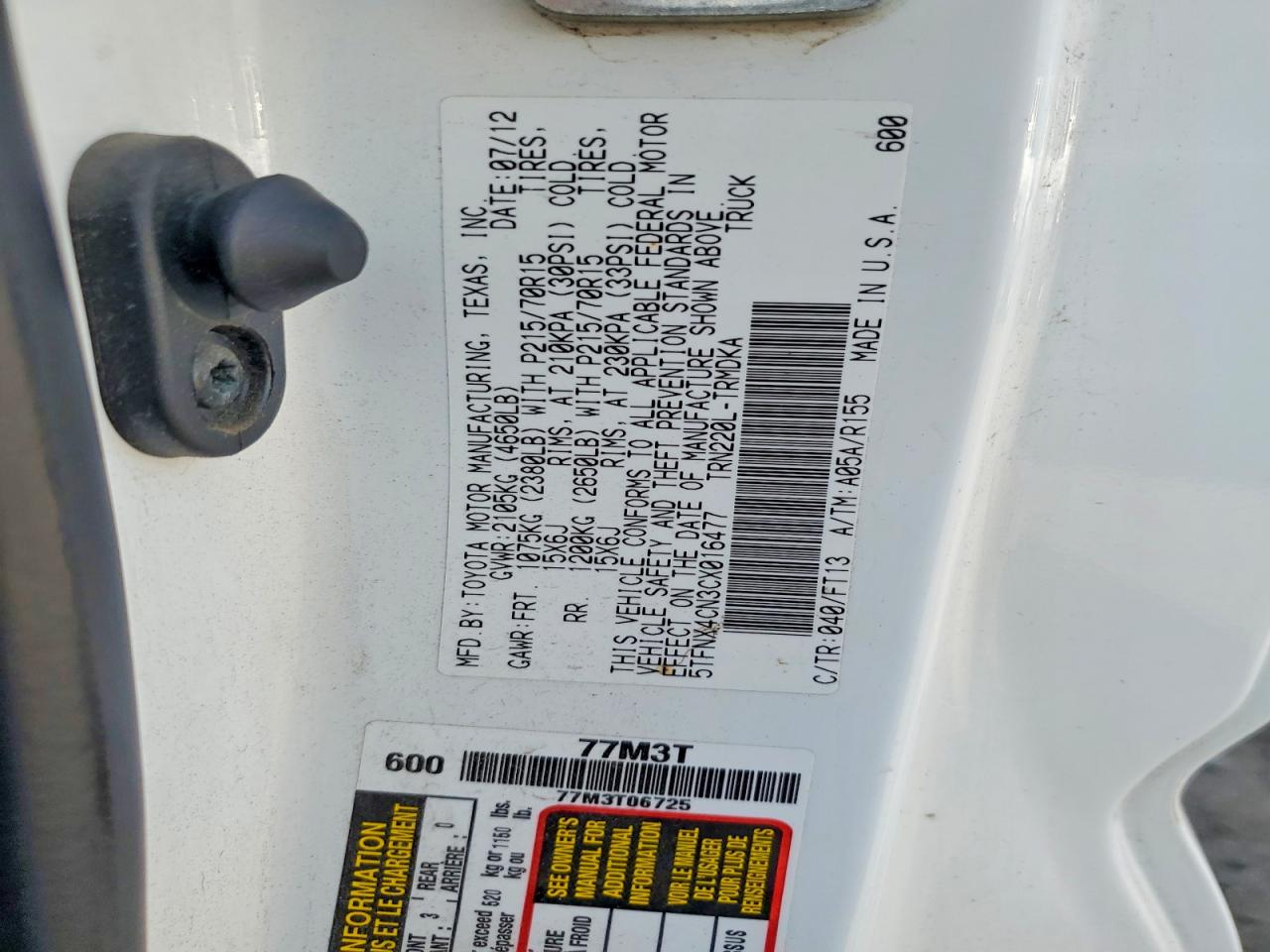 2012 Toyota Tacoma Base White vin: 5TFNX4CN3CX016477