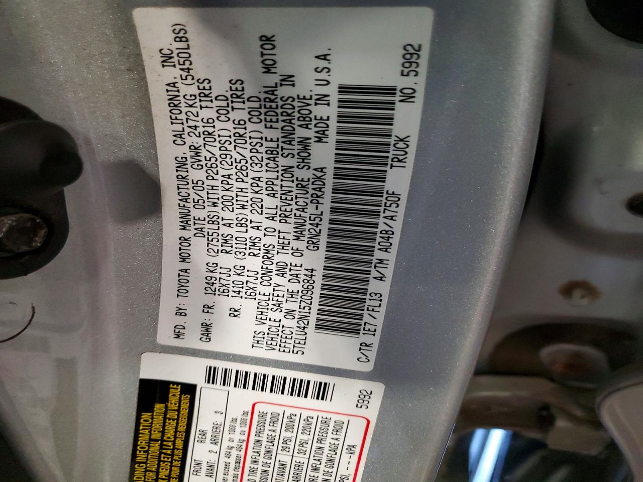 2005 Toyota Tacoma Double Cab Silver vin: 5TELU42N15Z096844