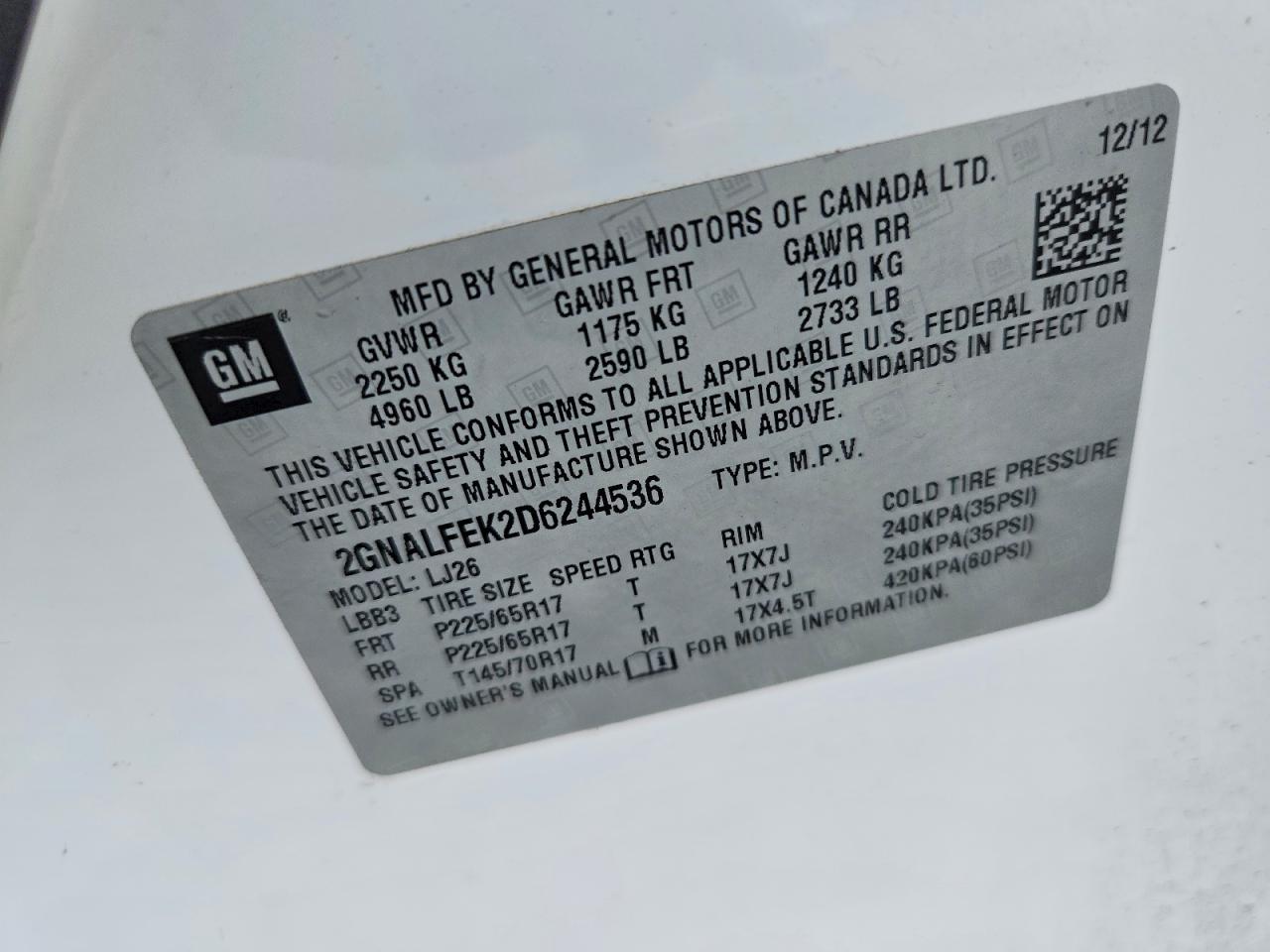 2013 Chevrolet Equinox Ltz White vin: 2GNALFEK2D6244536