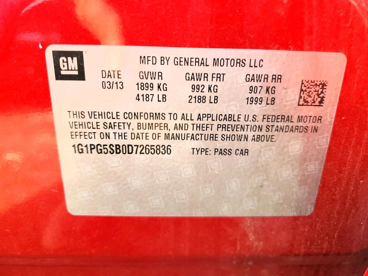 2013 Chevrolet Cruze Ltz Red vin: 1G1PG5SB0D7265836