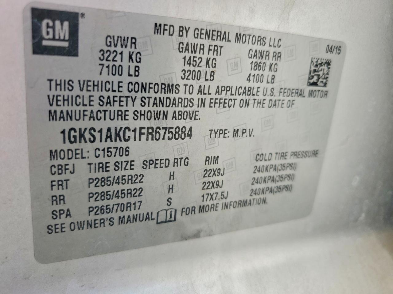 2015 Gmc Yukon Sle Silver vin: 1GKS1AKC1FR675884
