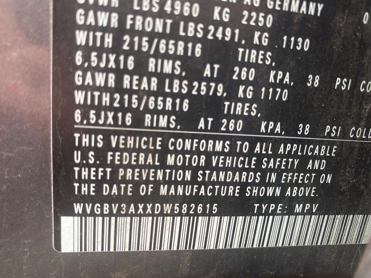 2013 Volkswagen Tiguan S Угольный vin: WVGBV3AXXDW582615