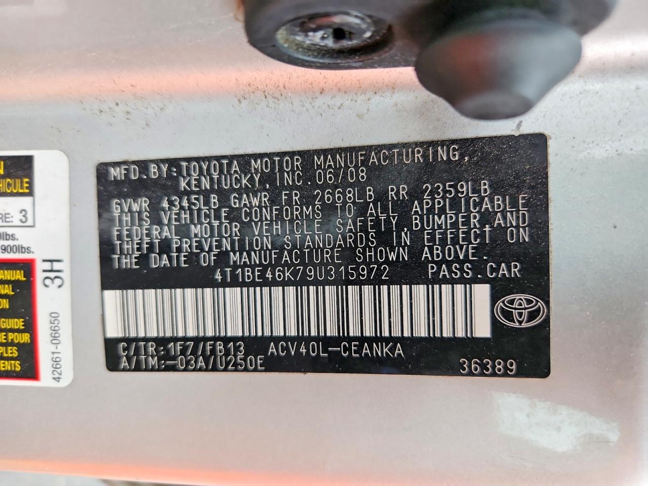 2009 Toyota Camry Le Silver vin: 4T1BE46K79U315972