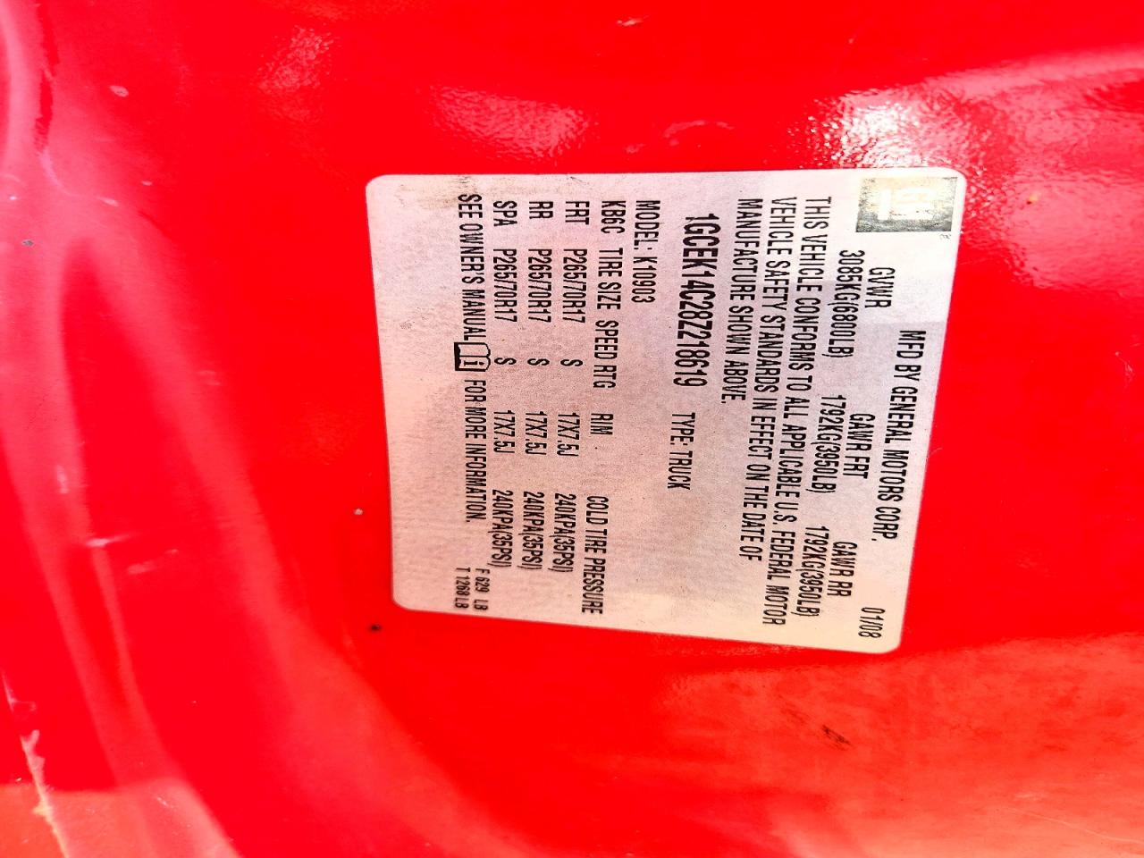 2008 Chevrolet Silverado K1500 Red vin: 1GCEK14C28Z218619