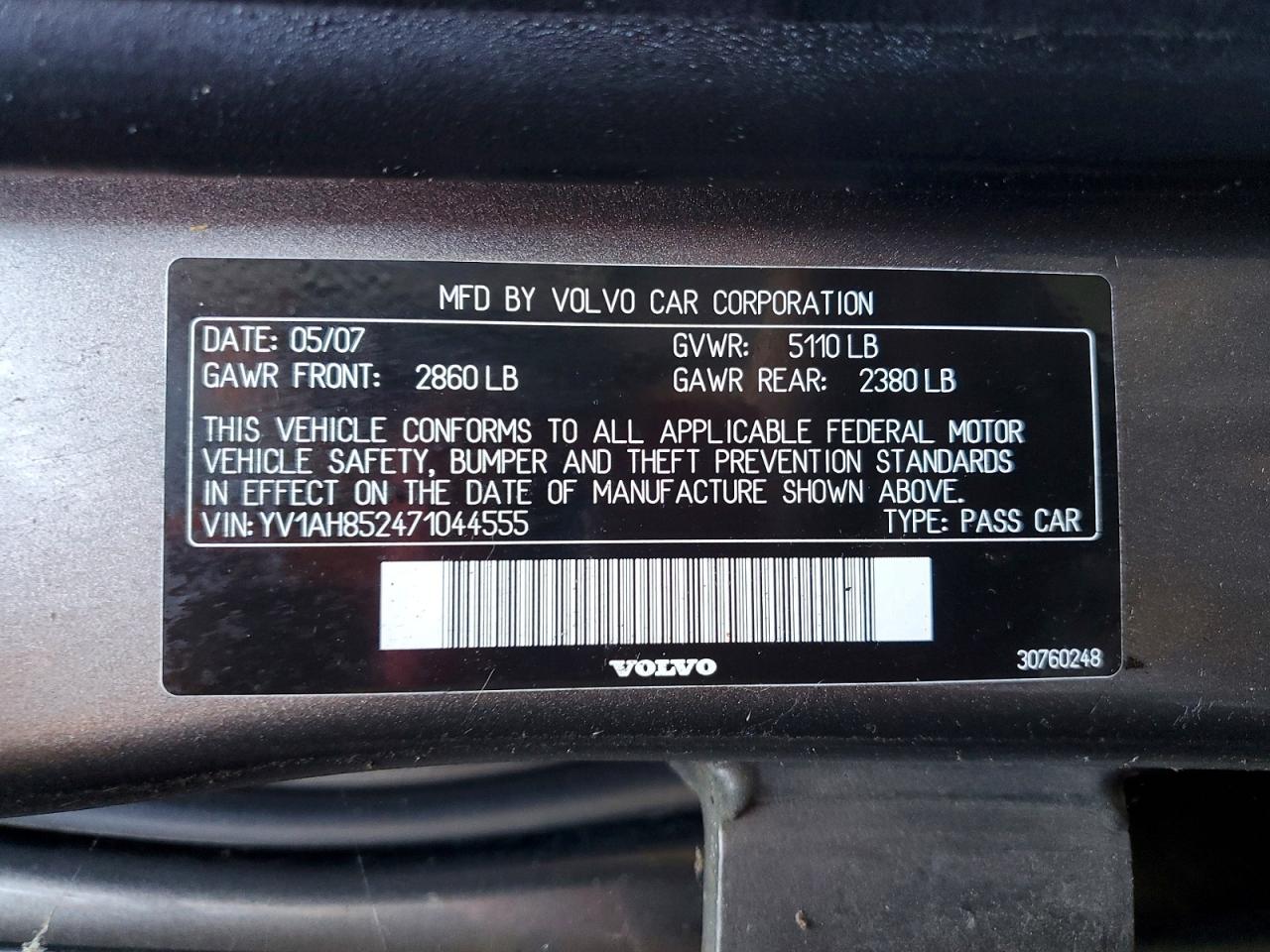 2007 Volvo S80 V8 Красный vin: YV1AH852471044555