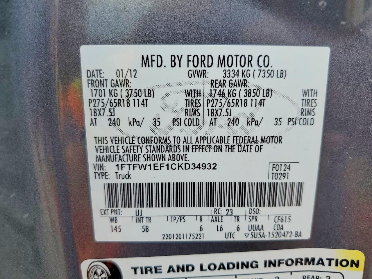 2012 Ford F150 Supercrew Gray vin: 1FTFW1EF1CKD34932