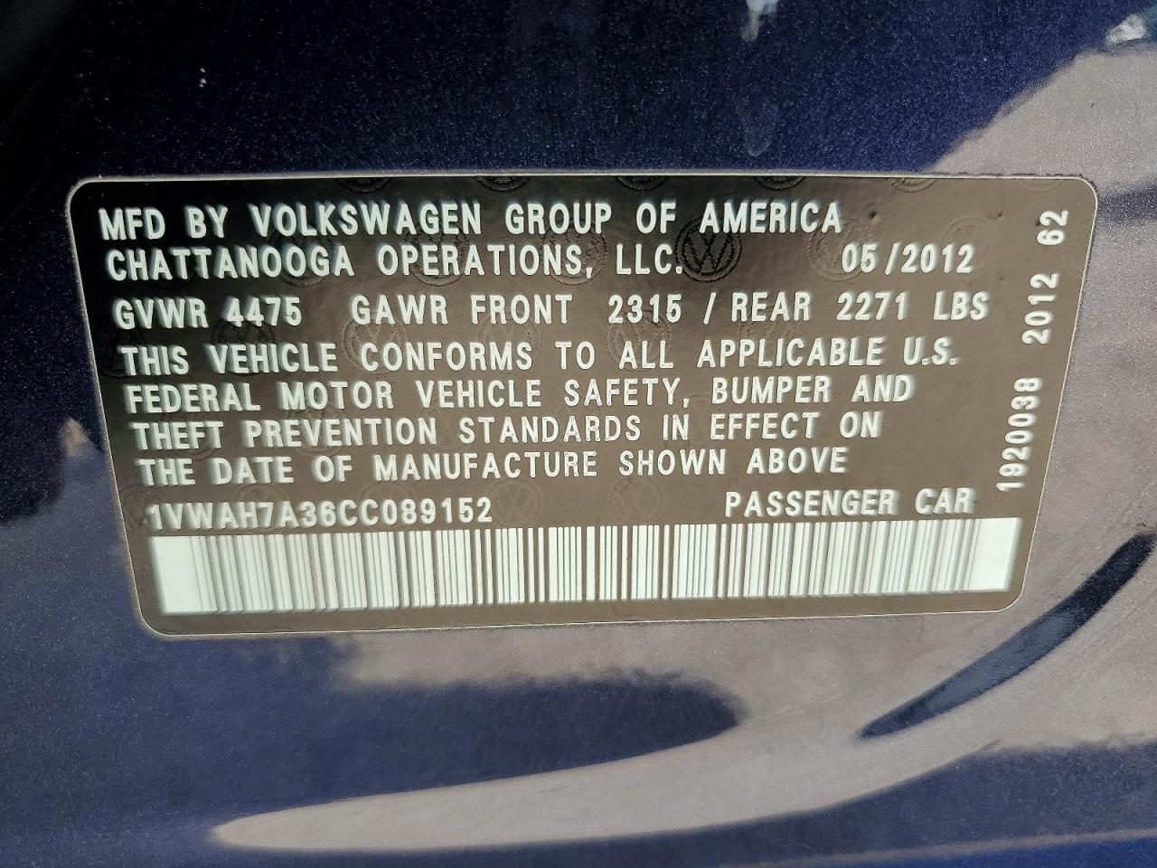 2012 Volkswagen Passat S Blue vin: 1VWAH7A36CC089152