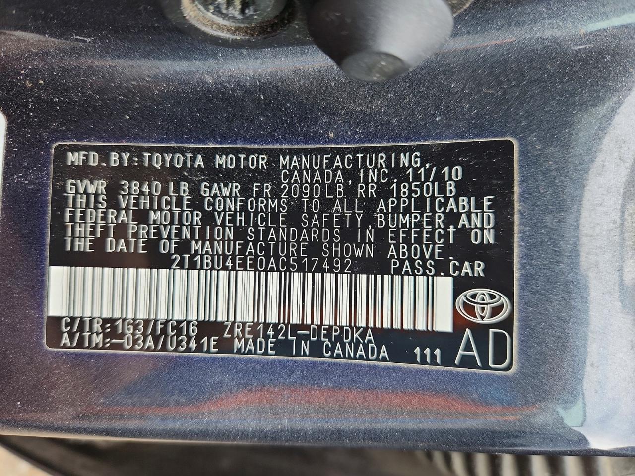 2010 Toyota Corolla Le Gray vin: 2T1BU4EE0AC517492