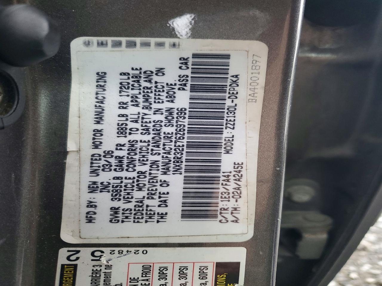 2006 Toyota Corolla Ce Gray vin: 1NXBR32E76Z697396