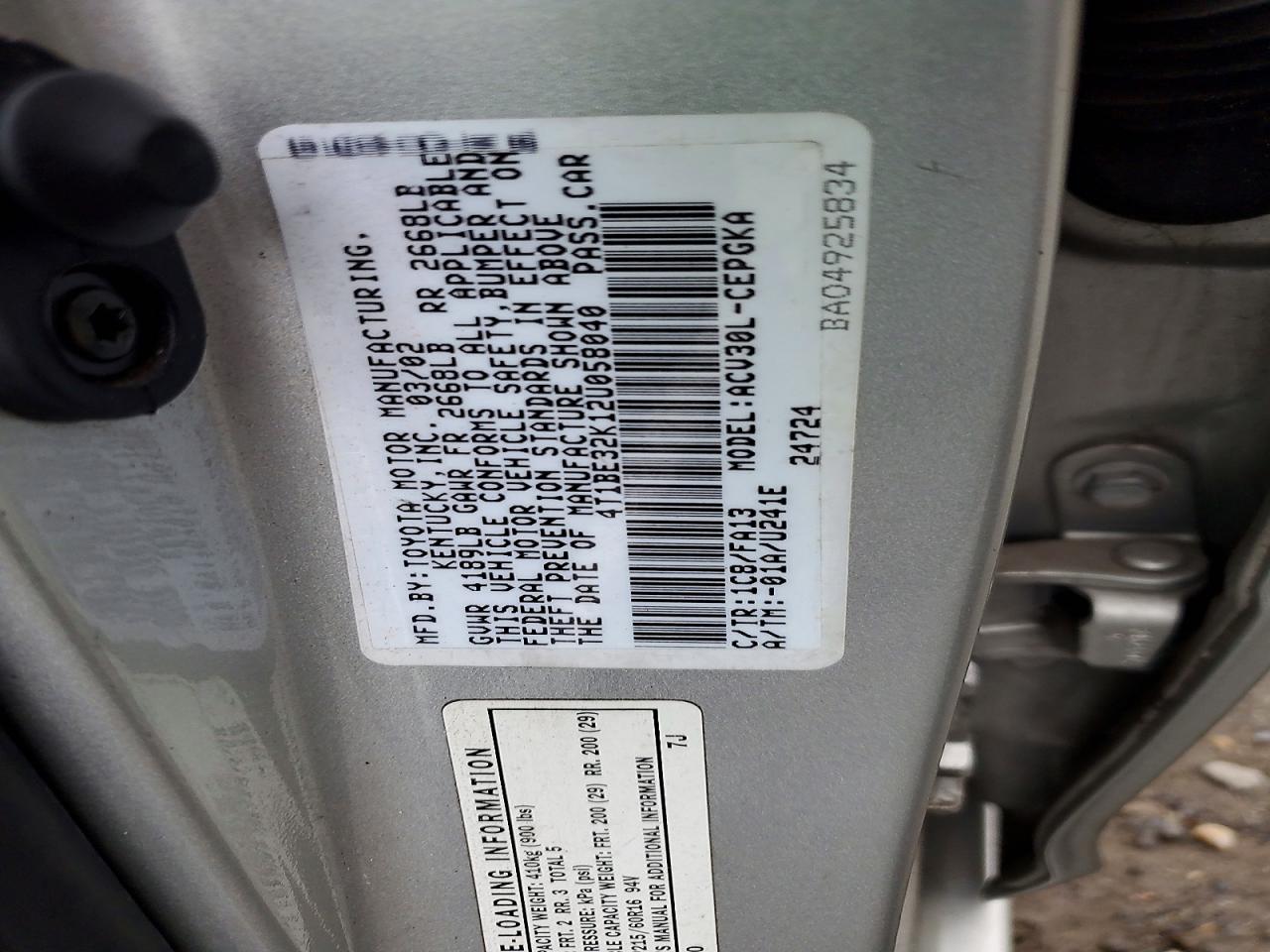 2002 Toyota Camry Xle Silver vin: 4T1BE32K12U058040
