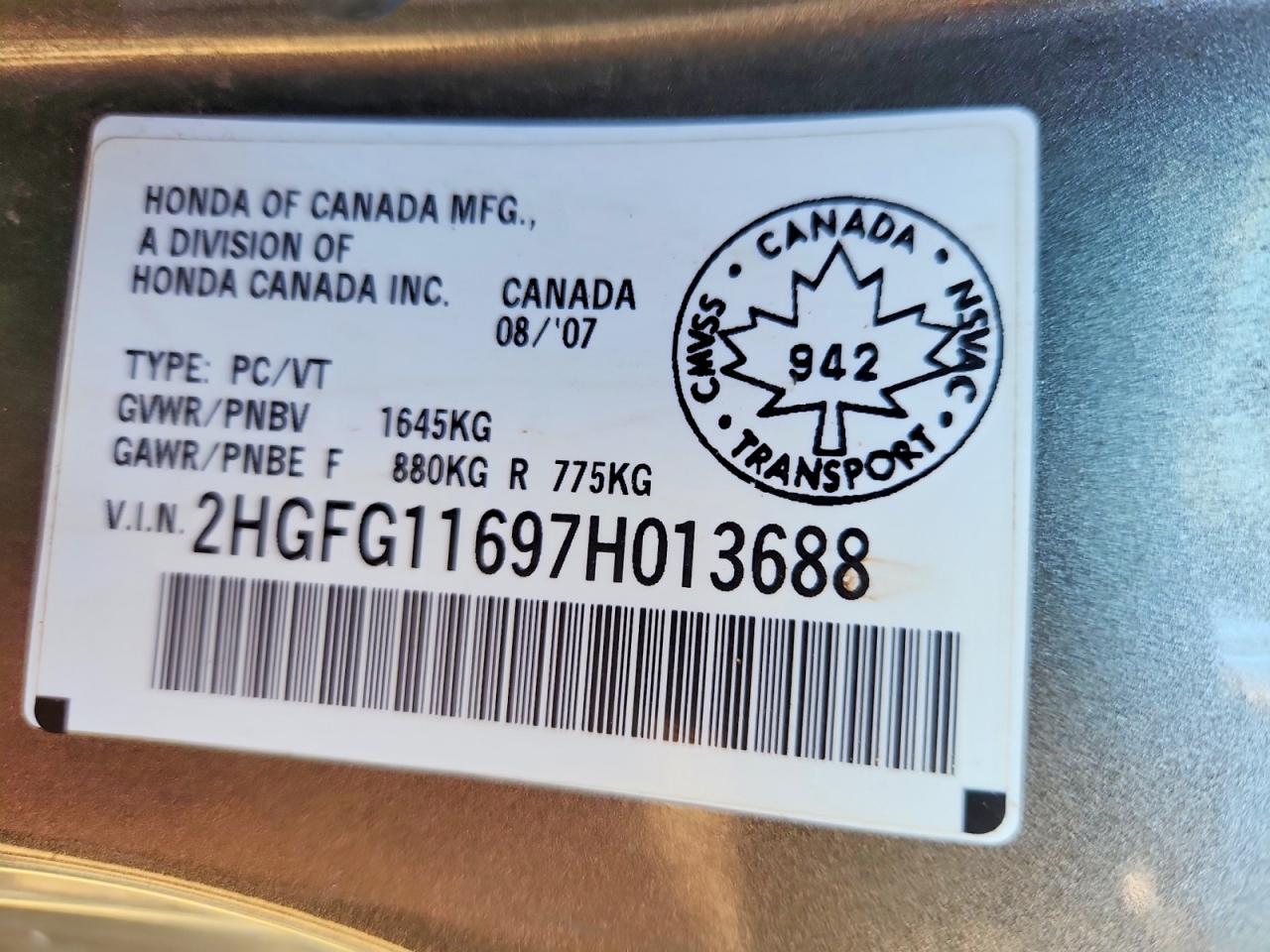2007 Honda Civic Lx Gray vin: 2HGFG11697H013688