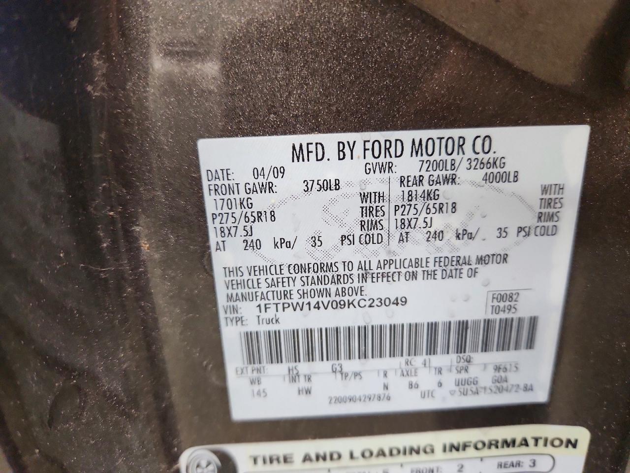 2009 Ford F150 Supercrew Green vin: 1FTPW14V09KC23049