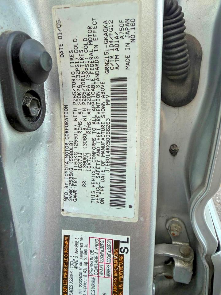 2005 Toyota 4runner Sr5 Silver vin: JTEBU14RX50066263