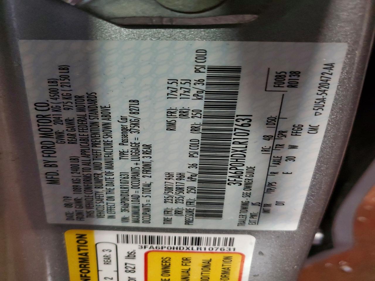 2020 Ford Fusion Se Red vin: 3FA6P0HDXLR107631
