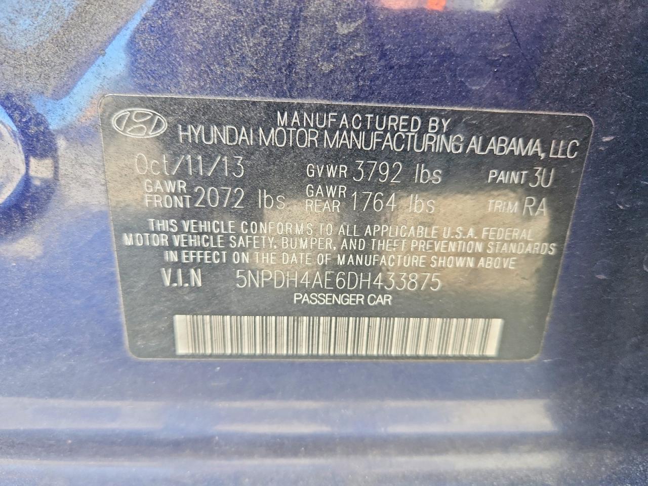 2013 Hyundai Elantra Gls Blue vin: 5NPDH4AE6DH433875