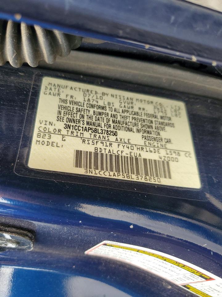 2011 Nissan Versa 1.6 Base Blue vin: 3N1CC1AP5BL378250