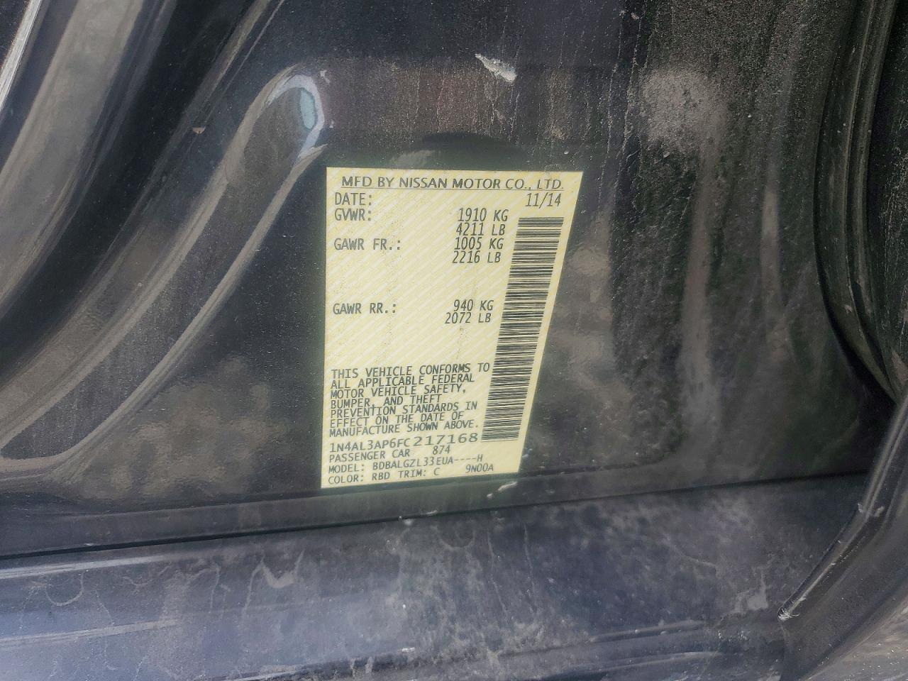 2015 Nissan Altima 2.5 S Black vin: 1N4AL3AP6FC217168