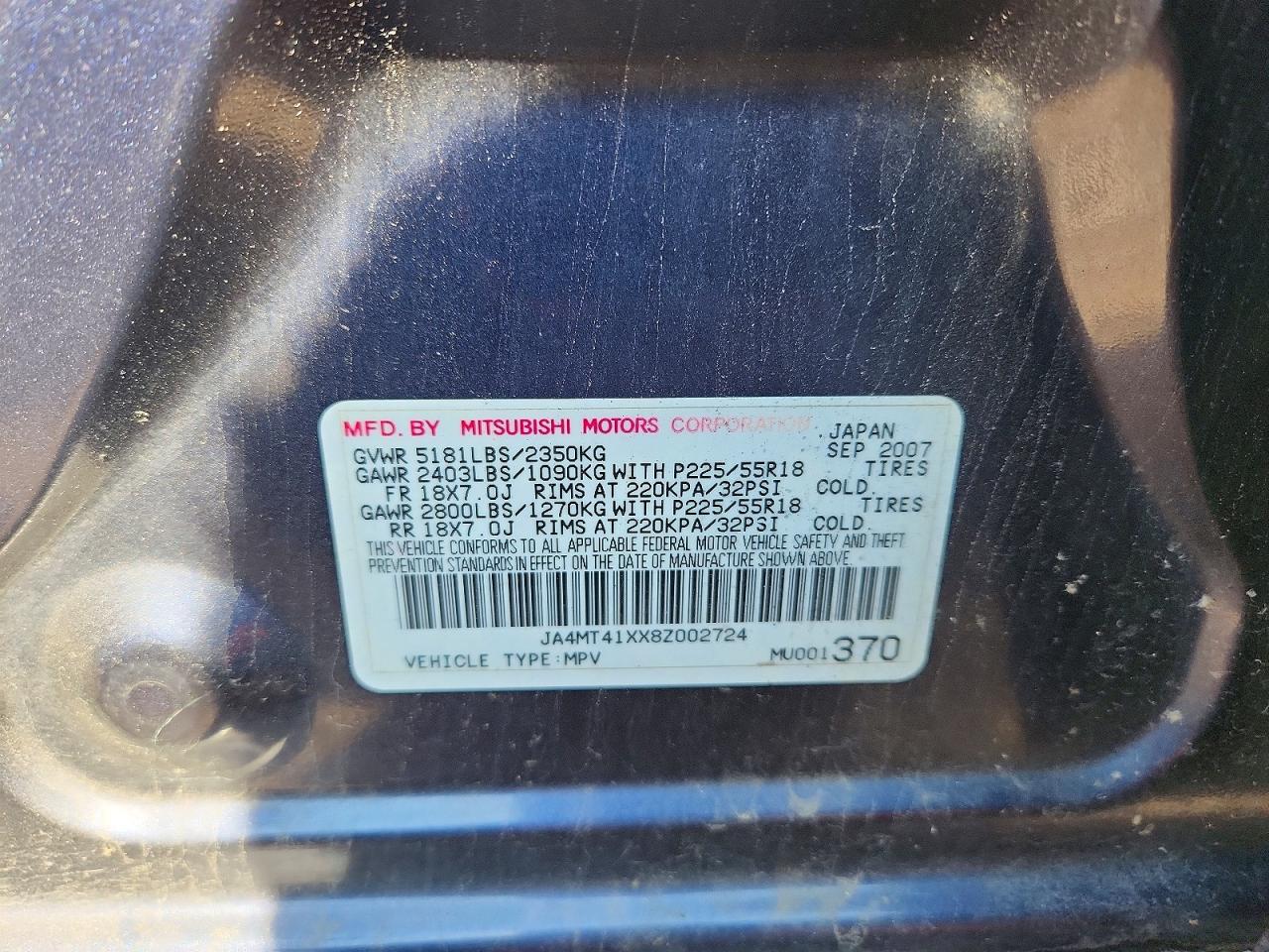 2008 Mitsubishi Outlander Xls Blue vin: JA4MT41XX8Z002724