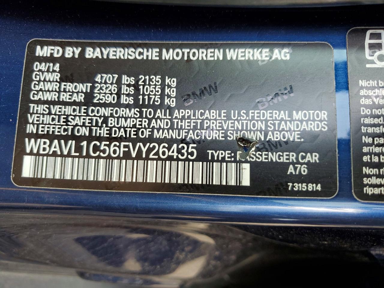 2015 Bmw X1 Xdrive28i Blue vin: WBAVL1C56FVY26435