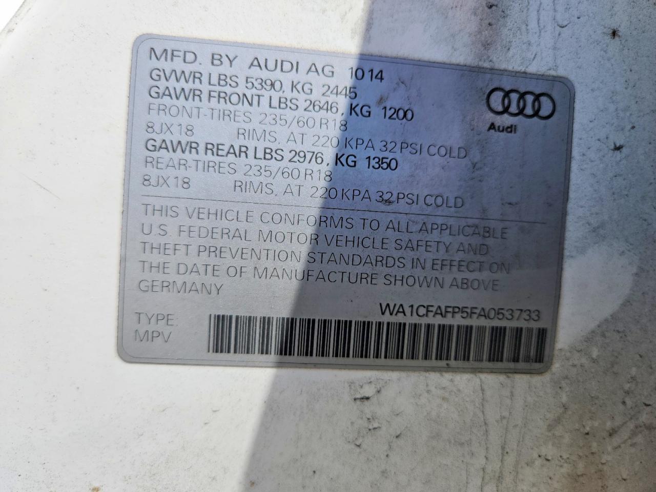 2015 Audi Q5 Premium White vin: WA1CFAFP5FA053733