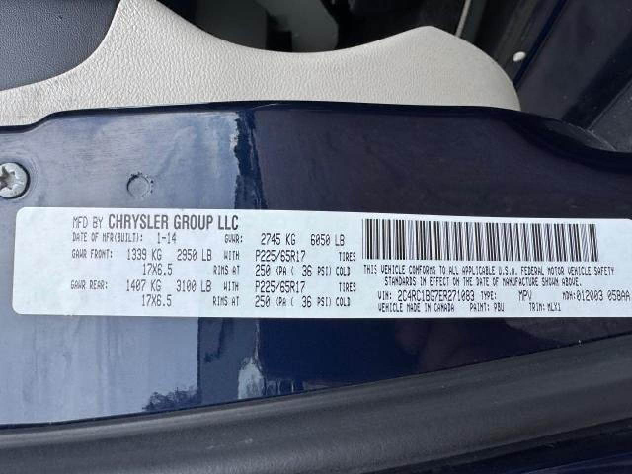 2014 Chrysler Town & Country Touring Blue vin: 2C4RC1BG7ER271083