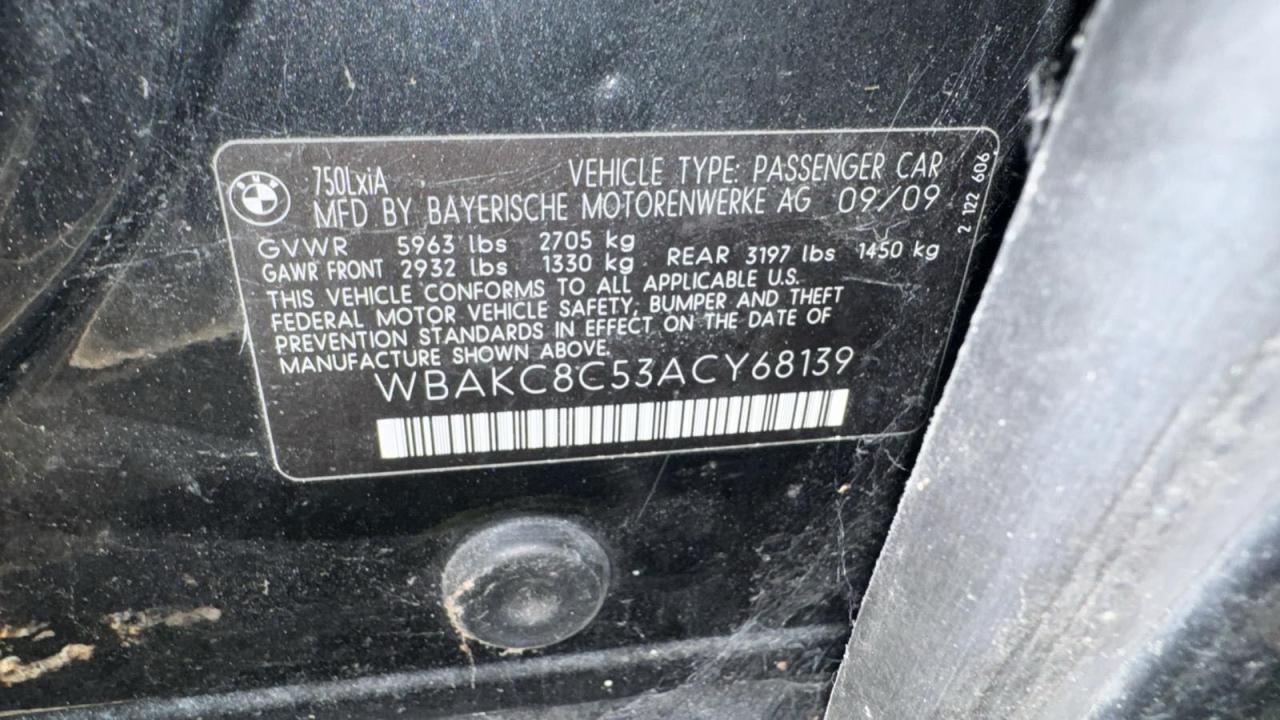 2010 Bmw 750 Li Xdrive Black vin: WBAKC8C53ACY68139