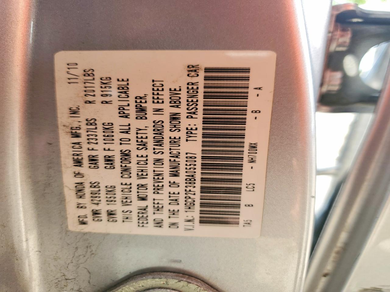 2011 Honda Accord Lx Silver vin: 1HGCP2F38BA055087